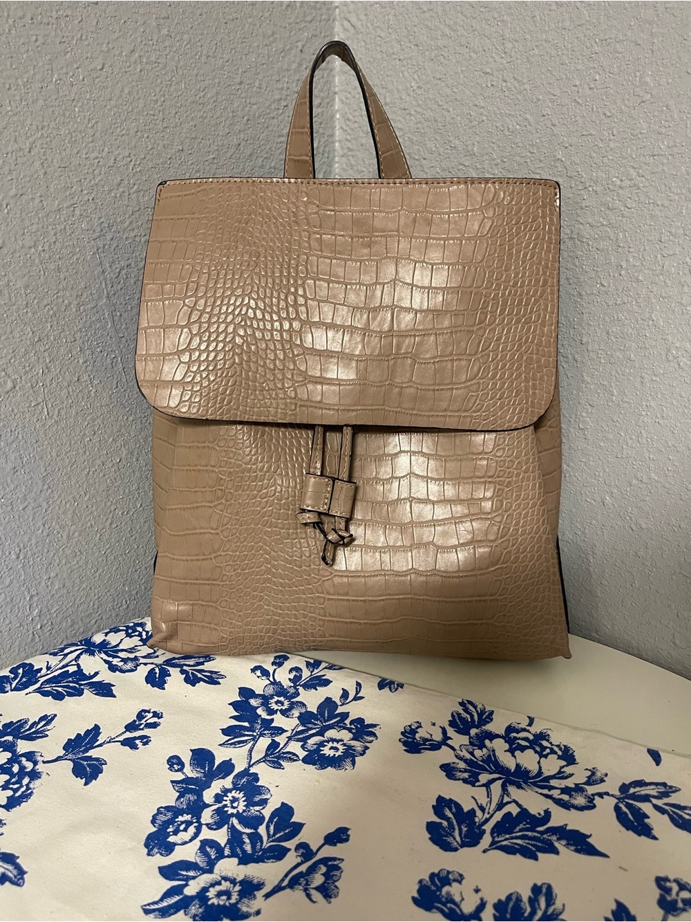 Sole Society Croc-Embossed Taupe Backpack